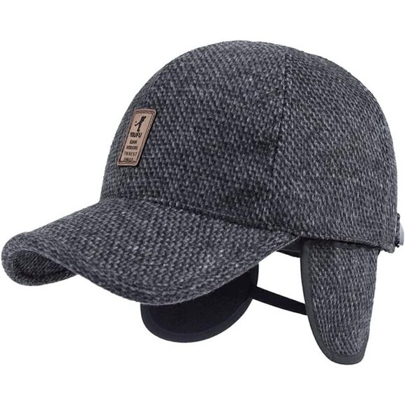 Men's Winter Warm  Wool Tweed Peaked Baseball Cap Hat Fold Earmuffs Warmer - Picture 6 of 7